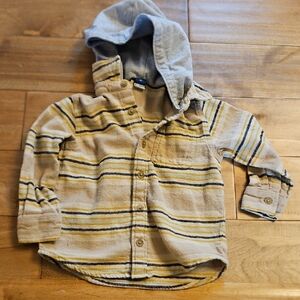 Old Navy Striped Hooded Shirt - Tan and Gray
